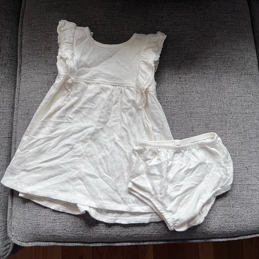 White Dress with Bloomers, button enclosure, Size: 12 Months